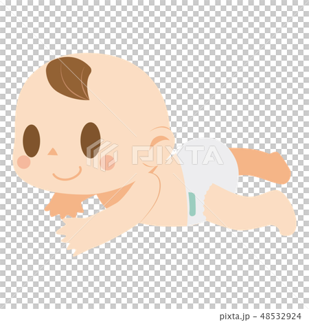 オムツ姿のずりばいする赤ちゃん オムツ姿のずりばいする赤ちゃん 48532924