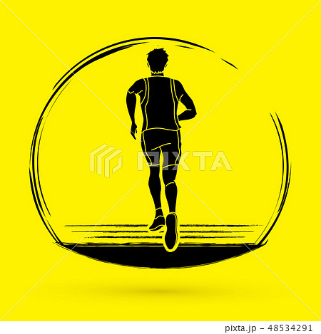 Athlete Runner Man Running Back View Vectorのイラスト素材