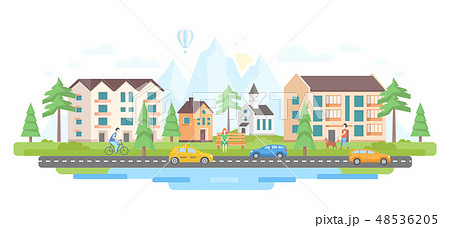 City By The Mountains Modern Flat Design のイラスト素材