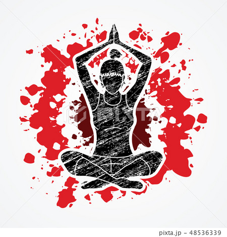 Woman practicing yoga, Yoga action graphic vector 48536339