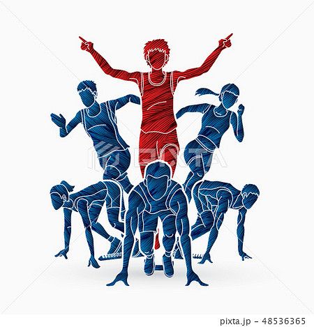 Group of Marathon runner People running front view 48536365