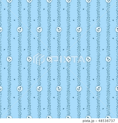 Blue seamless pattern with striped floral ornament 48536737