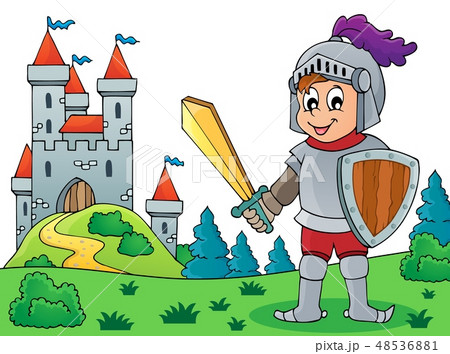Knight and castle theme image 48536881