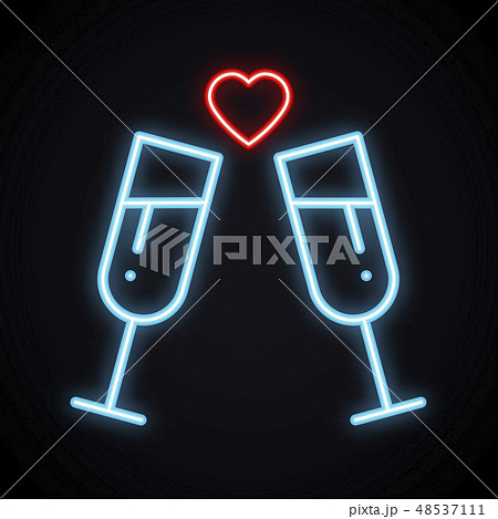 Neon Drink In Two Glasses Bright Toast Sign のイラスト素材