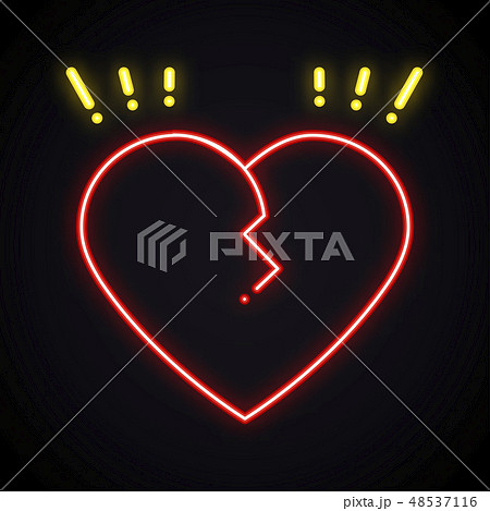 Neon broken heart sign. Light divorce symbol. Heartbreak, treachery, breakup bright theme. 48537116