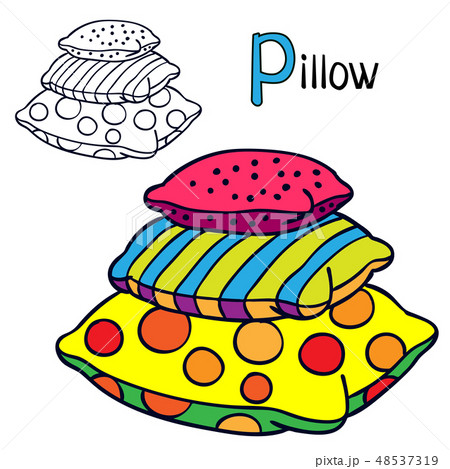 Pillow. Coloring book page for children. Cartoon vector illustration 48537319