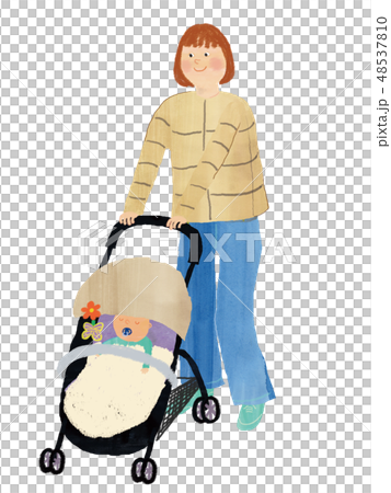 嬰兒推車和媽媽和寶寶 嬰兒推車和媽媽和寶寶 48537810