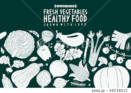 Fun hand drawn vegetable design template. Linocut 48538015