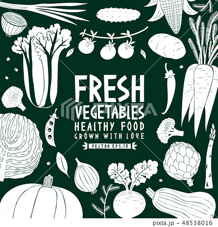 Fun hand drawn vegetable design template. Linocut 48538016