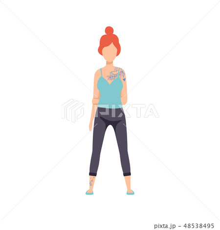 Beautiful Girl with Tattoos, Young Woman Having Tattoo on Her Shoulder Vector Illustration Beautiful Girl with Tattoos, Young Woman Having Tattoo on Her Shoulder Vector Illustration 48538495