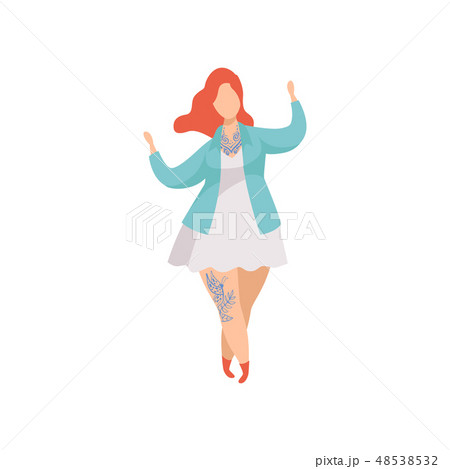 Beautiful Plump Girl with Tattoos, Young Woman Having Tattoo on Her Leg Vector Illustration Beautiful Plump Girl with Tattoos, Young Woman Having Tattoo on Her Leg Vector Illustration 48538532