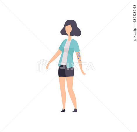 Brunette Girl Having Tattoo on Her Arm Vector Illustration Brunette Girl Having Tattoo on Her Arm Vector Illustration 48538548