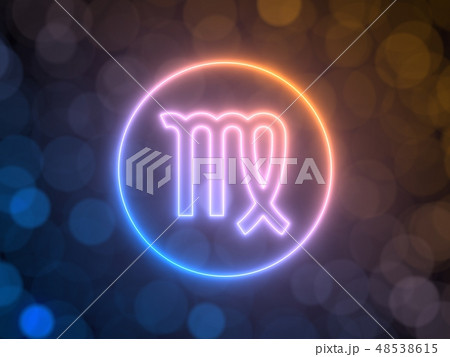 glowing neon sign of Virgo with blurred bokeh background. 3d illustration glowing neon sign of Virgo with blurred bokeh background. 3d illustration 48538615