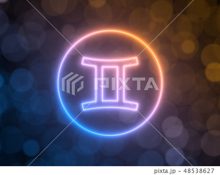 glowing neon sign of Gemini with blurred bokeh background. 3d illustration glowing neon sign of Gemini with blurred bokeh background. 3d illustration 48538627