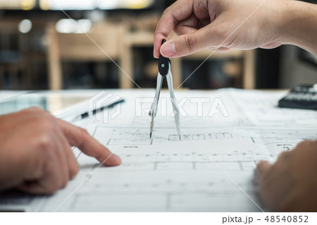 Team of engineering or architect meeting and discussing on bluep 48540852