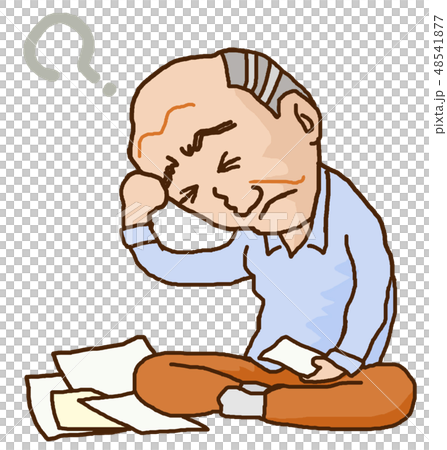 年金や税金の問題が多くて悩むお父さんのイラスト素材