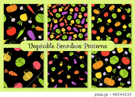 Outline seamless vegetable black background set 48544235