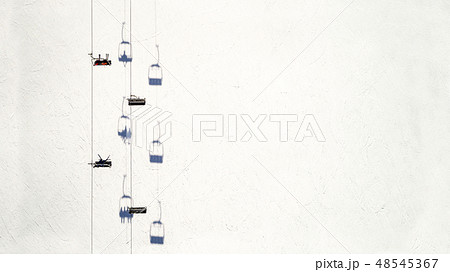 Aerial view of ski elevator. Without skier on the track. Flat lay. Concept. Aerial view of ski elevator. Without skier on the track. Flat lay. Concept. 48545367