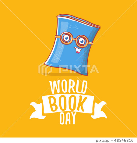 World book day greeting card with cartoon smiling book character isolated on orange background World book day greeting card with cartoon smiling book character isolated on orange background 48546816