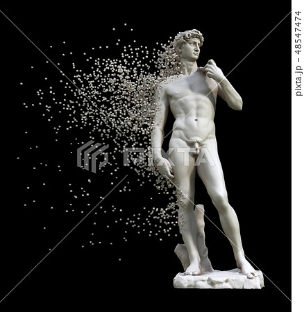 Digital Disintegration Of Sculpture David Isolated On Black Background 48547474