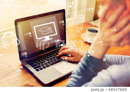 E-Learning with man using a laptop E-Learning with man using a laptop 48547669