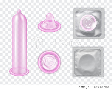 Realistic 3D Detailed Latex Condom Vector Set. 48548768