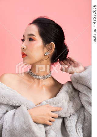 Fashion Asian Woman thin skin black hair eyes pink Fashion Asian Woman thin skin black hair eyes pink 48552056