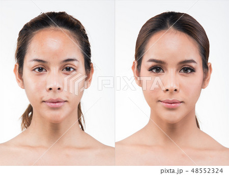 Asian Woman before applying make up hair style 48552324