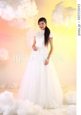 Lovely Asian Beautiful Woman bride white wedding 48553043