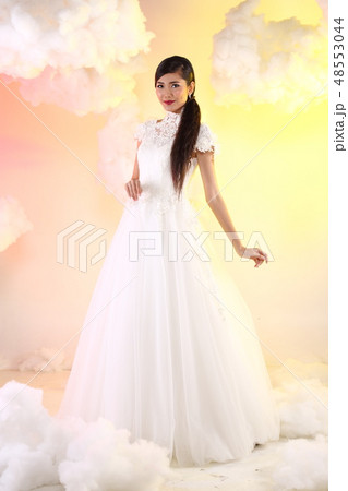 Lovely Asian Beautiful Woman bride white wedding 48553044