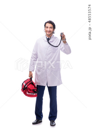 Young male doctor paramedic isolated on white  48553574