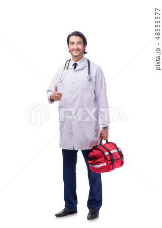 Young male doctor paramedic isolated on white  48553577