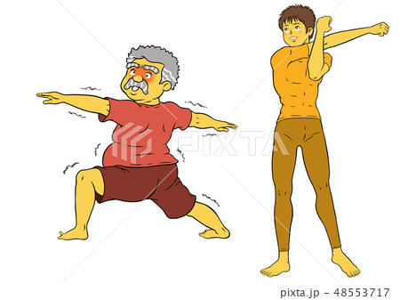 ヨガフィットネスをする、インストラクターの男性とシニア男性 48553717