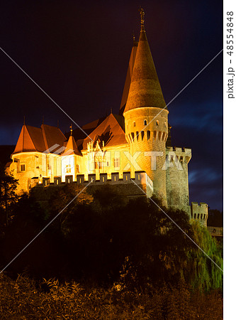 Corvin Castle in night lights, Romania Corvin Castle in night lights, Romania 48554848