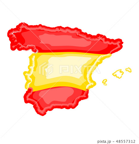Watercolor map of Spain with flag 48557312