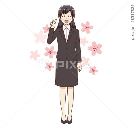 女性 桜 入社 新生活 48557326