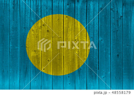 Palau flag painted on old wood plank Palau flag painted on old wood plank 48558179
