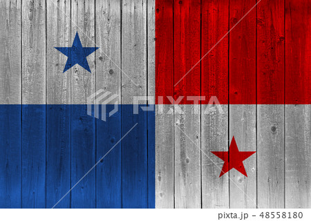 Panama flag painted on old wood plank Panama flag painted on old wood plank 48558180