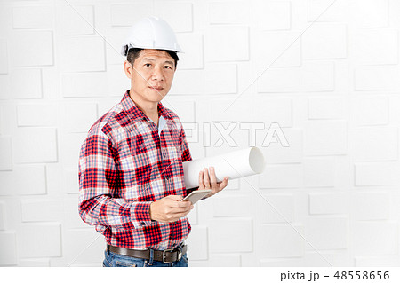 Asian architect at construction site office 48558656
