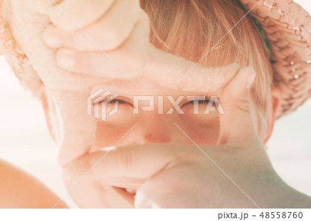 Boy make picture frame photography hands gesture Boy make picture frame photography hands gesture 48558760