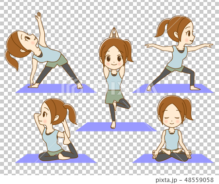 ヨガをしている女性 色々なポーズのイラスト素材