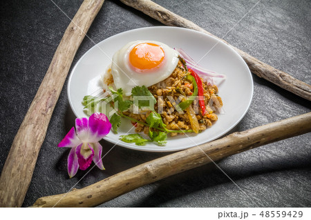 ガパオライス　タイのグルメ　 Phad Bai Gaprao Gai Sap Thai dish 48559429