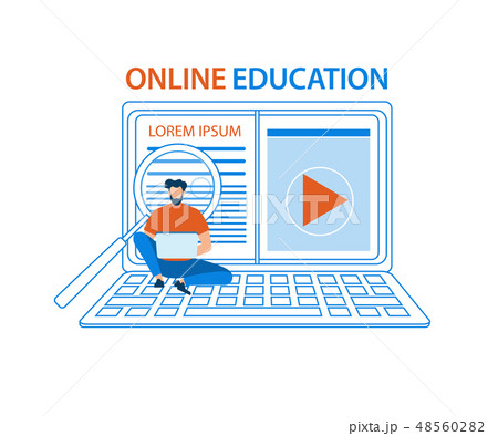 Student with Tablet Sit at Keyboard of Huge Laptop Student with Tablet Sit at Keyboard of Huge Laptop 48560282