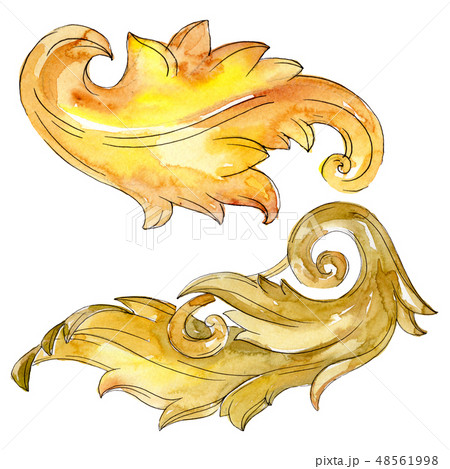 Gold monogram floral ornament. Baroque design isolated elements. Watercolor background illustration Gold monogram floral ornament. Baroque design isolated elements. Watercolor background illustration 48561998