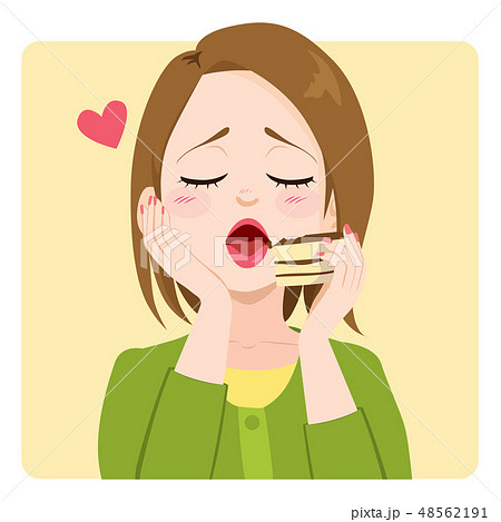 Woman Enjoying Eating Slice of Delicious Cake 48562191