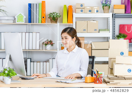 Business woman working in startup office. 48562829