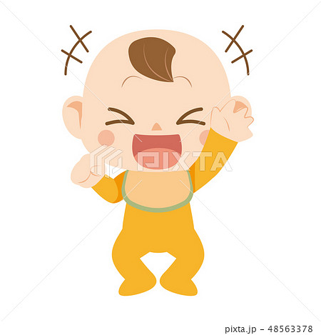 片手を上げて笑う赤ちゃんのイラスト素材