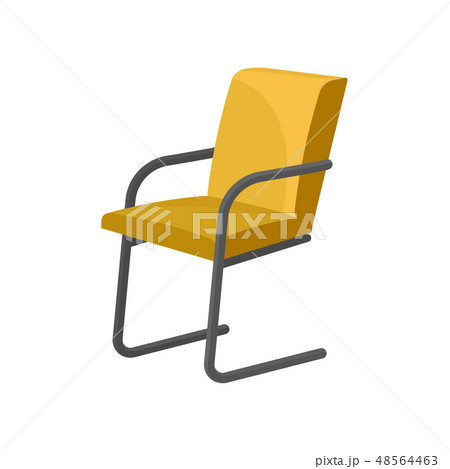 Modern chair with bright yellow upholstery, metal legs and armrests. Stylish armchair. Flat vector 48564463