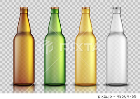 Set of Realistic glass beer bottles isolated on transparent background. blank beer bottle Mock up 48564769