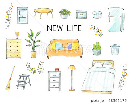 NEW LIFE 新生活　水彩イラスト 48565176